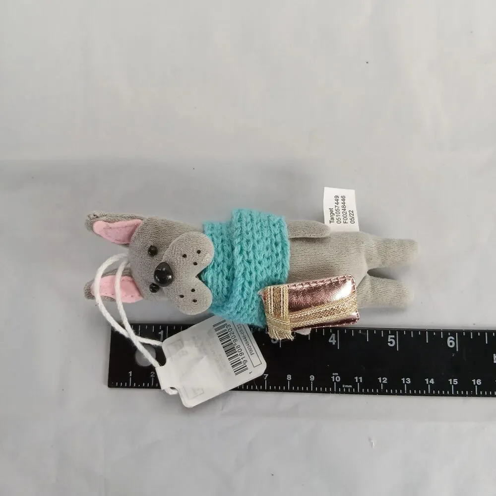 Wondershop Fabric Gray Bulldog Mint Scarf Christmas Ornament Target 2022 New